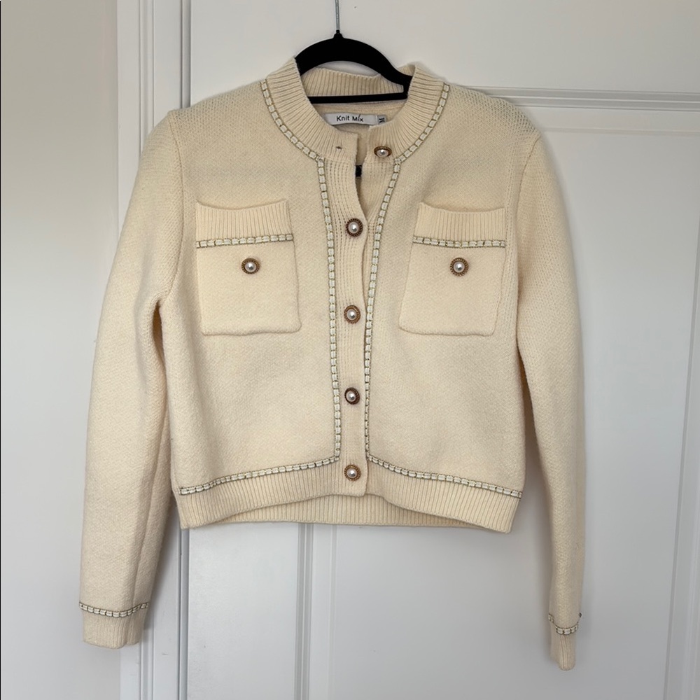 Cream Knit Cardigan with Button Details